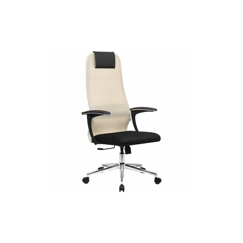 Кресло офисное  PREMIUM "Ultimate EX-801" хром, плотная двойная сетка Х2, черное/бежевое главное фото